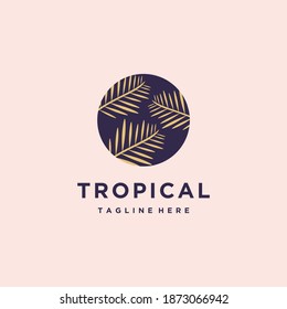 Tropical Palm leaves circle logo design	