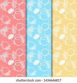 tropical palm leaves and circles seamless floral pattern hand drawn leaves