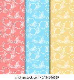 tropical palm leaves and circles seamless floral pattern hand drawn leaves