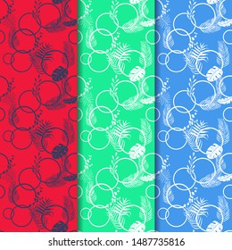 tropical palm leaves and circles seamless floral pattern hand drawn leaves