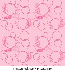 tropical palm leaves and circles seamless floral pattern hand drawn leaves