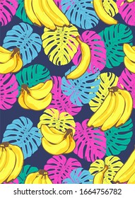 Tropical palm leaves floral banana seamless vector pattern