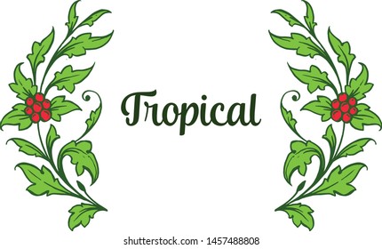 Tropical palm leaves and flower frame, isolated on white background. Vector