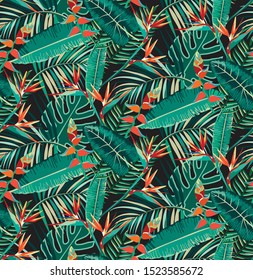 Tropical palm leaves, flower pattern. Abstract tropical design. African textile 