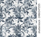 Tropical palm leaves foliage with tapa cloth background grunge wallpaper abstract vector seamless pattern for fabric shirt short print towel tablecloth cloth