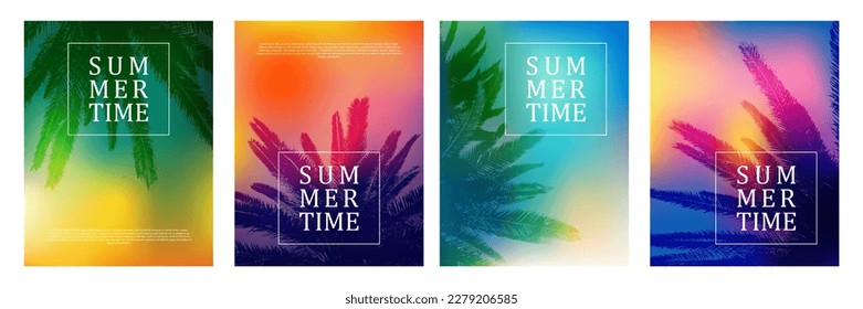 Tropical palm leaves frame botanical vector banners. Exotic nature card or banner with top border of jungle green palm leaf floral pattern. Tropical coconut palm leaves cards with colorful backgrounds