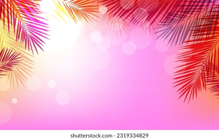Tropical Palm Leaves Frame And Sun With Gradient Mesh, Vector Illustration