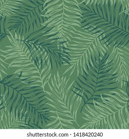 Tropical palm leaves in green colors. Seamless vector pattern is perfect for fashion fabrics and other printing designs.