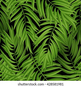 tropical palm leaves green summer frame seamless pattern