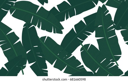 Tropical Palm Leaves, Jungle Leaves, Banana Leaves Seamless Vector Floral Pattern Background