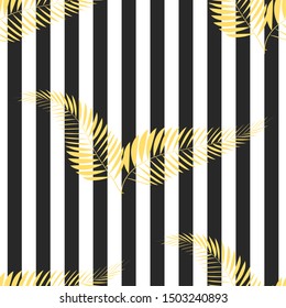 Tropical palm leaves, jungle leaves, beautiful seamless floral pattern background. Abstract striped geometric texture