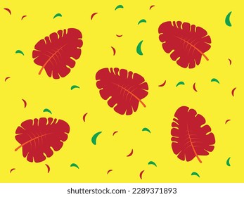 Tropical palm leaves, jungle leaves. Beautiful vector floral pattern background for printing, dresses and more. With yellow background.