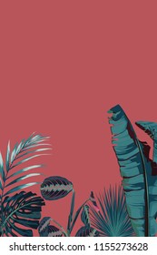 Tropical palm leaves, jungle leaf. Vector exotic frame, floral elements isolated, Hawaiian bouquet for greeting card, wedding, wallpaper, sale. 