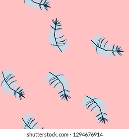 Tropical palm leaves, jungle leaf seamless pattern on pink background.  Vector illustration in trendy style. 