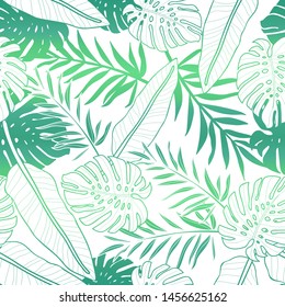 Tropical palm leaves, jungle leaf seamless vector floral pattern background