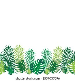 Tropical palm leaves, jungle leaf vector  floral backgroun border