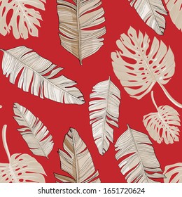 Tropical palm leaves, jungle leaf vector seamless floral pattern background. Vintage botanical illustration of wallpaper, fabric, decor