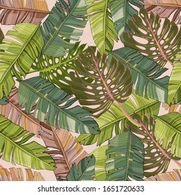 Tropical palm leaves, jungle leaf vector seamless floral pattern background. Vintage botanical illustration of wallpaper, fabric, decor