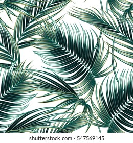 Tropical palm leaves, jungle leaf seamless vector floral pattern background