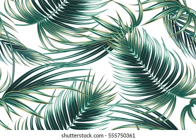 Tropical palm leaves, jungle leaf seamless vector floral pattern background