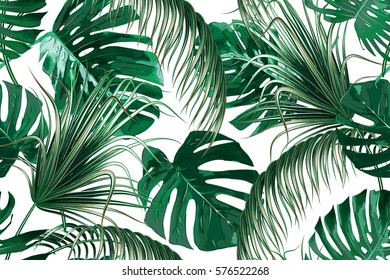 Tropical Palm Leaves, Jungle Leaf Seamless Vector Floral Pattern Background
