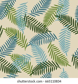 Tropical palm leaves, jungle leaf seamless vector floral pattern background.  Trendy colors for textile or book covers, manufacturing, wallpapers, print, gift wrap and scrapbooking. 