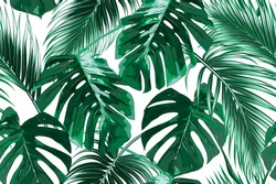 Tropische Palmenblätter, Dschungelblätter Nahtlose Vektorgrafik-Muster-Hintergrund