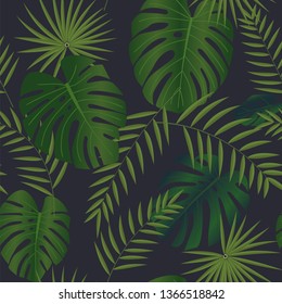 Tropical palm leaves, jungle leaves seamless vector pattern background, fashion textile print