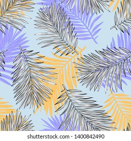 Tropical palm leaves, jungle leaves seamless vector floral pattern background.