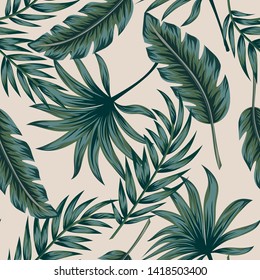 Tropical palm leaves, jungle leaves seamless vector floral pattern background.