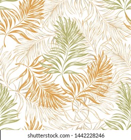 Tropical palm leaves, jungle leaves seamless vector floral pattern background
