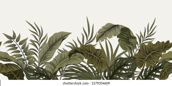 Tropical palm leaves, jungle leaves seamless vector floral pattern background.