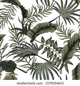 Tropical palm leaves, jungle leaves seamless vector floral pattern background.