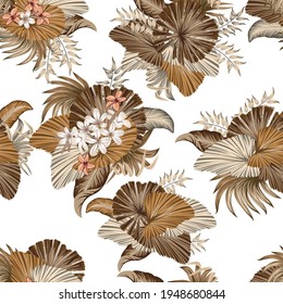 Tropical palm leaves, jungle leaves seamless vector floral pattern background.