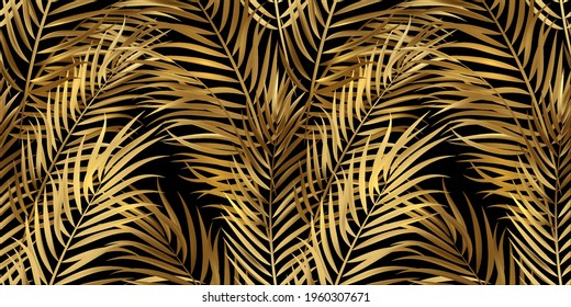 Tropical palm leaves, jungle leaves seamless vector floral pattern background