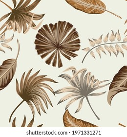 Tropical palm leaves, jungle leaves seamless vector floral pattern background.