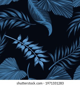 Tropical palm leaves, jungle leaves seamless vector floral pattern background.