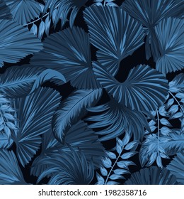 Tropical palm leaves, jungle leaves seamless vector floral pattern background.