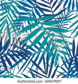 Tropical palm leaves, jungle leaves seamless vector floral pattern. Seamless exotic background with tropical blue leaves. Vector illustration.