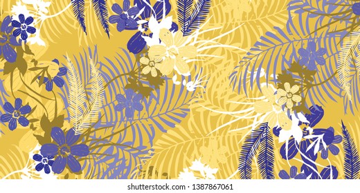 Tropical palm leaves, jungle leaves texture pattern.Watercolor floral background.