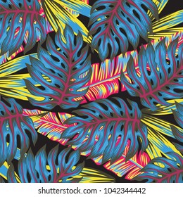 Tropical palm leaves, jungle leaves vector floral pattern background
