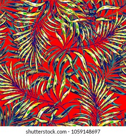 Tropical palm leaves, jungle . Vector floral pattern background.