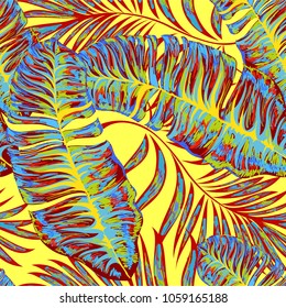 Tropical palm leaves, jungle . Vector floral pattern background.