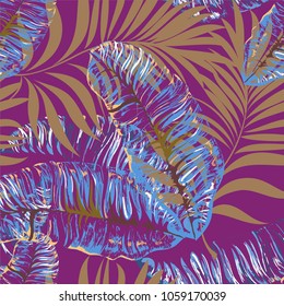 Tropical palm leaves, jungle . Vector floral pattern background.
