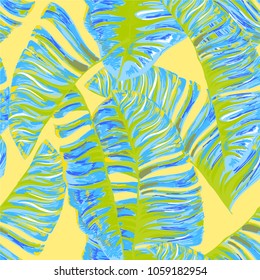 Tropical palm leaves, jungle . Vector floral pattern background.
