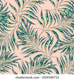 Tropical palm leaves, jungle . Vector floral pattern background.