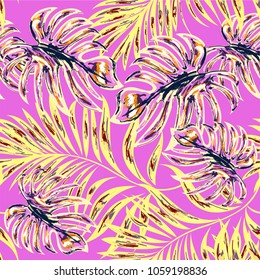 Tropical palm leaves, jungle . Vector floral pattern background.