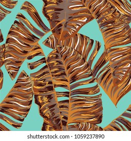 Tropical palm leaves, jungle . Vector floral pattern background.
