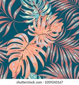 Tropical palm leaves, jungle . Vector floral pattern background.