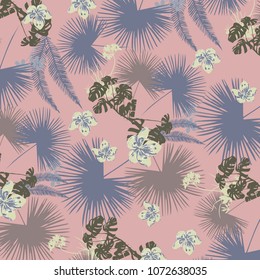 Tropical palm leaves, jungle leaves vector floral pattern background